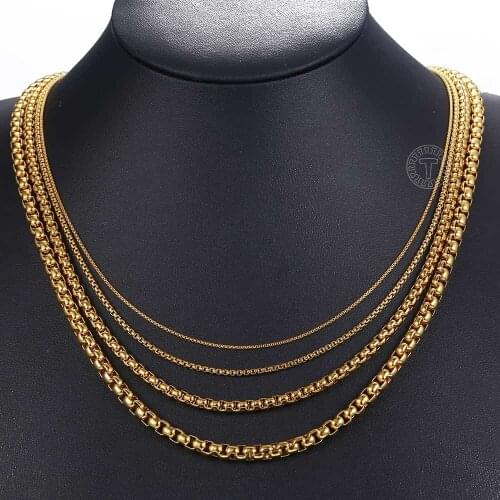 Box Chain Necklace For Women Men Jewelry Gifts 2 3 4 5 mm Gold Black Silver Color Stainless Steel Round Link Necklace LKN224