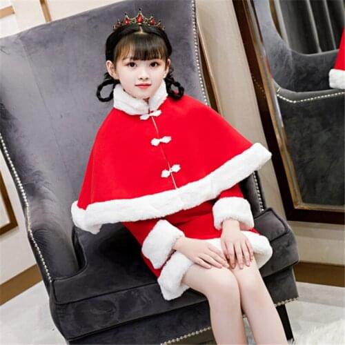 Dress childrens new Chinese style red shawl cheongsam thick childrens clothing long-sleeved New Years clothing qipao dress