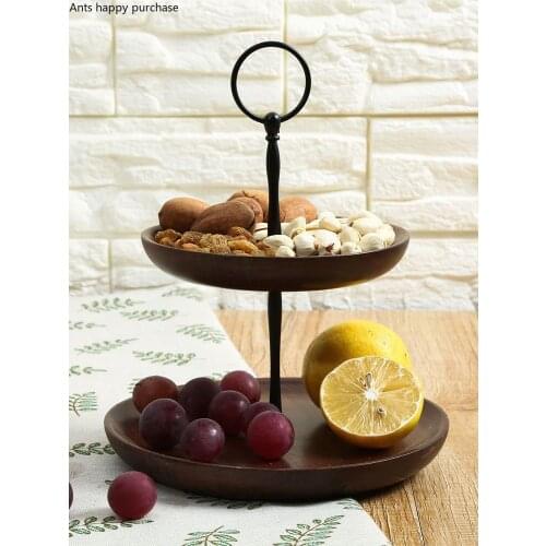 Cake Stand Wooden Dried Fruit Plate Candy Plate Snack Fruit Plate Creative Double/three Layer Solid Wood Snack Plate Household