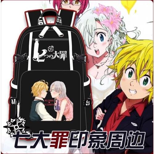 The Seven Deadly Sins Cosplay Canvas Fashion Backpack USB Charging Port Teenager School Students Bag Travel Laptop Rucksack Gift