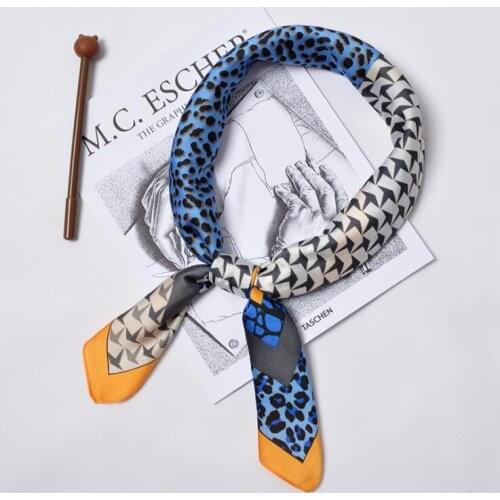Yishine New 70x70cm Women Multifunction Polyester Silk Scarf Sexy Leopard Printed Satin Small Square Wraps Scarves Shawl