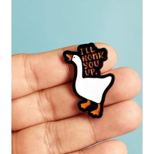 Cute I'll Honk You Up Letter White Goose Enamel Brooches Bag Clothes Lapel Pins Badge Animal Jewelry Gift Kids Children
