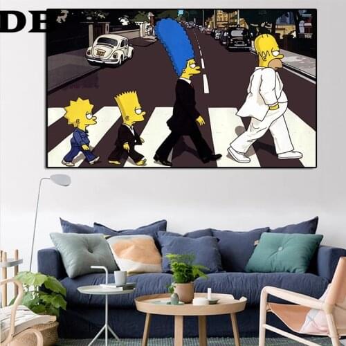 Simpsoning Abbey Road Bart Homer Marge Canvas Art Posters Painting Print Living Room Home Wall Art Oil Painting Artwork Decor