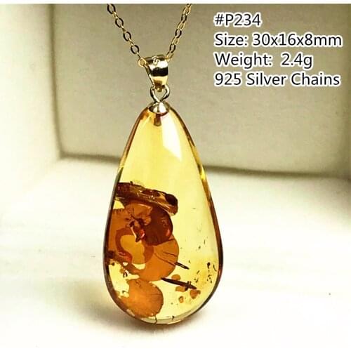 Top Natural Yellow Red Piebald Amber Pendant Necklace Jewelry For Woman Man Crystal 30x16x8mm Beads Gemstone Silver Chains AAAAA