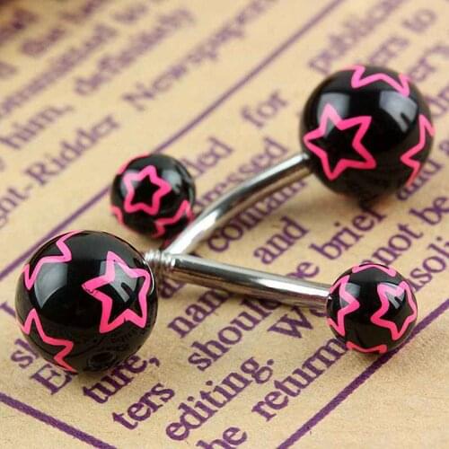 TUMBEELLUWA 1Lot (2Pc) Black Rose Stars Starry Beads Curved Bar Barbell Belly Stainless Steel Navel Rings Jewelry