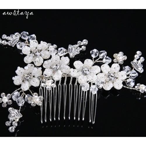 New Fashion Women Hair Combs Pearl Jewelry Rhinestone Hairpins Bridal Silver Hair Combs Handmade Wedding Accessories Girls Comb