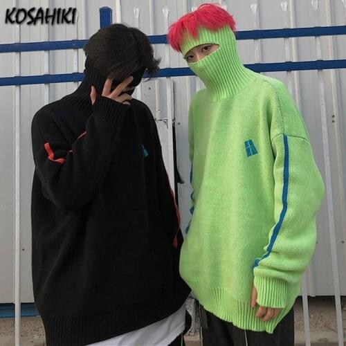 KOSAHIKI Women Men Punk Knitted Sweater Korean Harajuku Oversize Loose Gothic Streetwear Vintage Knitted Pullover Jumper