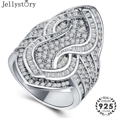 Jellystory Trendy 925 Sterling Silver Ring Jewelry with Geometric shape Zircon Gemstone Women Rings Wedding Party Gift wholesale