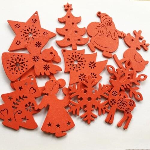 10pcs/lot Natural Wooden Carving Crafts For DIY Christmas Tree Pendant Wedding Home Gift Decoration Wholesale