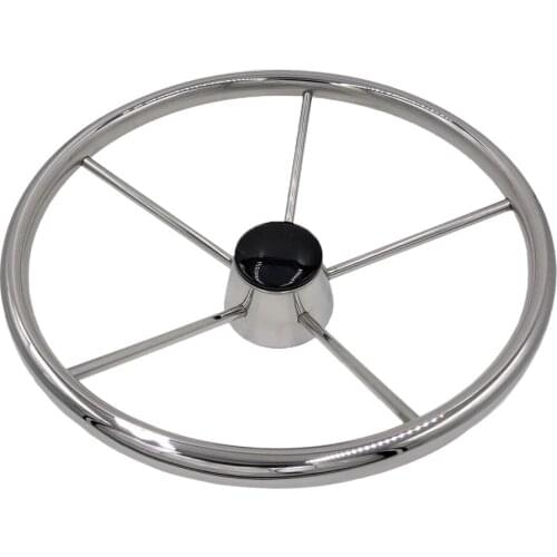 13-1/2" Boat Marine Steering Wheel PU Foam Stainless Steel Cap 5 Spoke 25Deg