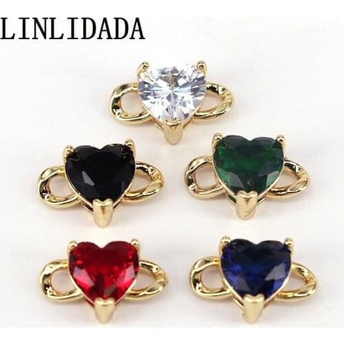 20Pcs Wholesale Brass Crystal Heart Charm Pendants Connector Link Beads Charms Women Jewelry DIY Bracelet Necklace Accessories