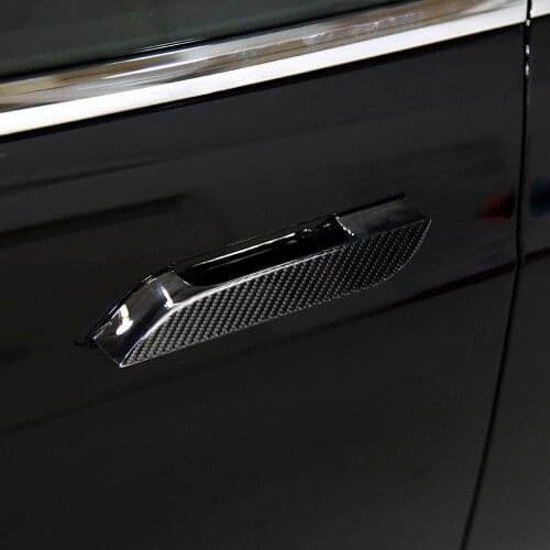 4pcs Car Door Handle Cover Trim Protector Sticker Decal 3D Real Carbon Fiber with Polyurethane kit Parts for Tesla Model S
