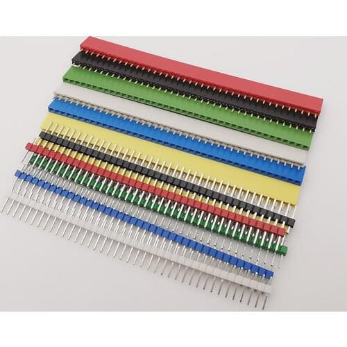 5Pair Colorful 40Pin Single Row 2.54mm Pin Header Connector Male Female PCB Board Pinheader Socket for Arduino