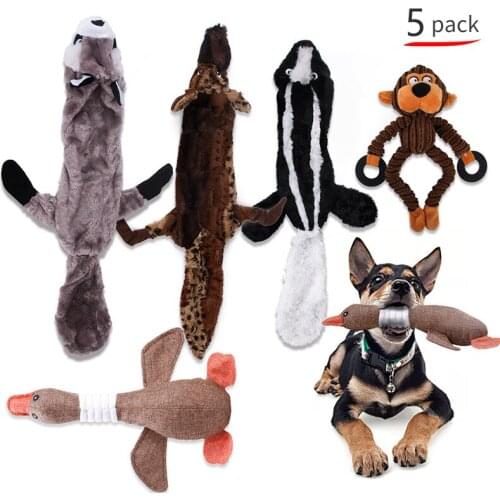5 Pack Dog Squeaky Toys Three no Stuffing Toy and Two Plush with Stuffing for Small Medium Large Dog Pets