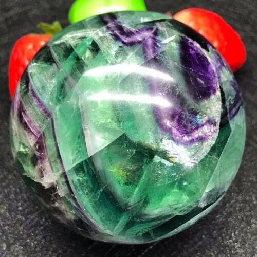 65mm Natural green Fluorite Quartz Crystal ball purple green gemstone sphere with base reiki healing