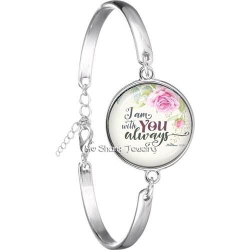 I am With You Always Art Bible Verse 18mm Glass Dome Bracelet Scripture Quote Art Picture Jewelry Gifts For Christian