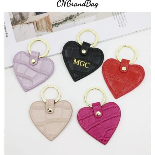 Free Customized Heart Shape Genuine Leather Key holder For Women Girls Cute Leather Small Key Chain Pink Mini Keychain Handmade