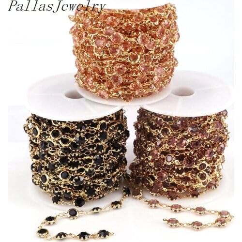 5 Meters,Fashion Jewelry Brass Roll Chains Handmade Gold Plated Wire Wrapped Rosary Chain Zircon Beads Chains for Jewelry Making