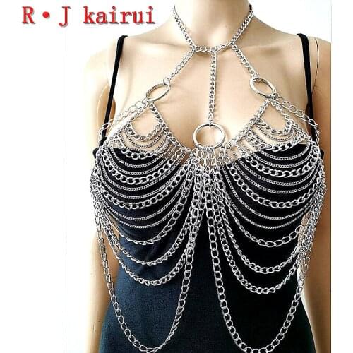 New Fashion Style RJ05 Silver Chains Neck Bra Top Chains Unique Design Bra Chains Jewelry