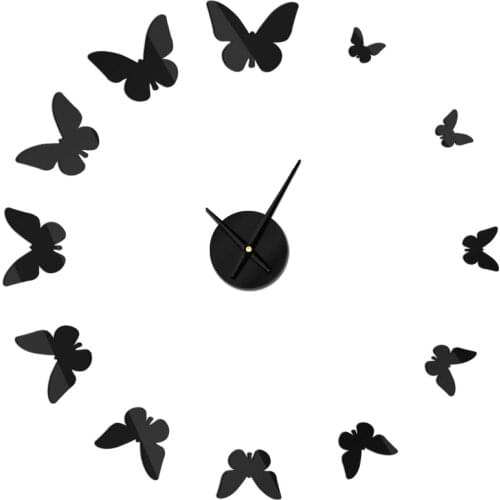 DIY 3D Butterfly Family Giant Wall Clock Mirror Large Numer Wall Clock Sticker Animal Frameless Huge Modern Watch Decor
