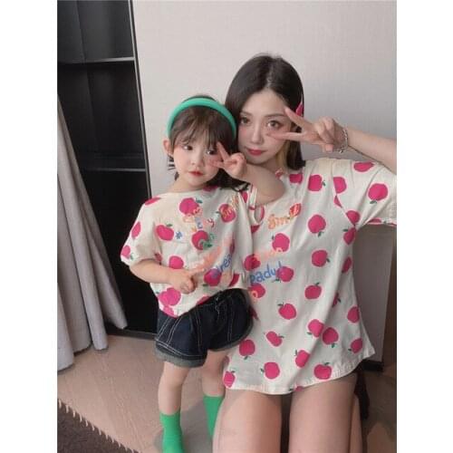 Mother Daughter Summer One T Shirt Mom And Daughter 95% Cotton Fruit Shirt Kid Girls Mother And Me Family Matching Outfits