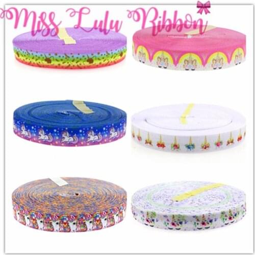 5/8" 16mm Cartoon Unicorn Series Printed Elastic Ribbon DIY Christmas Tree Decor Hair Bow Webbing Stock Sale 10Yards/roll