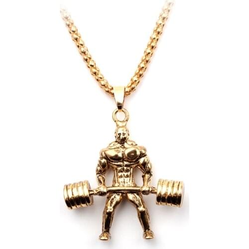 Hercules Weightlifting Necklace Men Jewelry Colar Masculino Sport Fitness Barbell Pendants Statement Necklace Jewellery