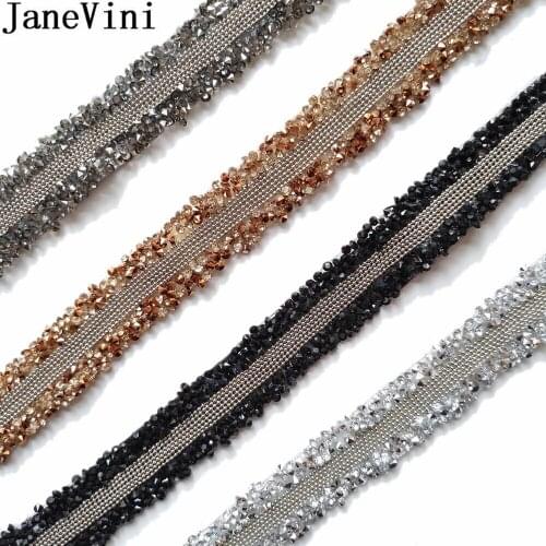 JaneVini Bling Crystal Rhinestone Wedding Belts Satin Evening Wedding Dress Belt Bridal Bridesmaid Ribbon Sash Belt Bruids Riem