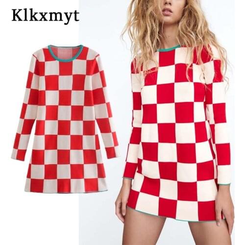 Klkxmyt Za Woman 2021 Autumn Dress Fashion Jacquard Knitted Mini Dress Women Vintage Long Sleeve Female Party Dresses Vestidos