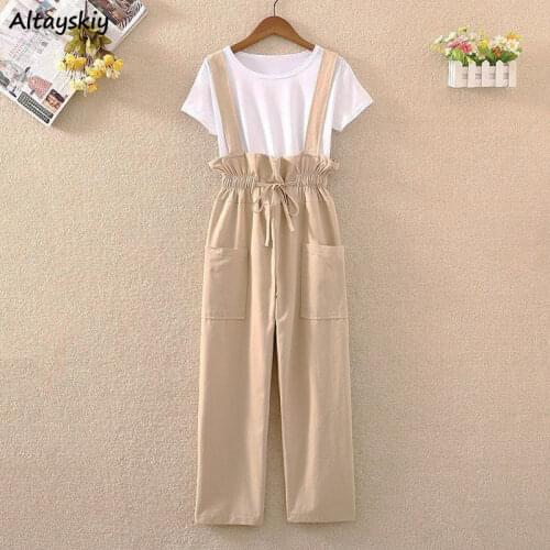 Jumpsuits Women Retreo Cargo Suspender College Ulzzang Summer Leisure Chic Wide-leg Teens Jumpsuit All-match Daily Womens Newest