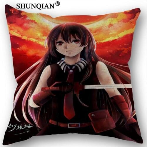 Linen Cotton Pillowcase Akame ga Kill! Pillow Cover Home Textiles Decorative Pillowcase Customize Gift 45x45cm one side
