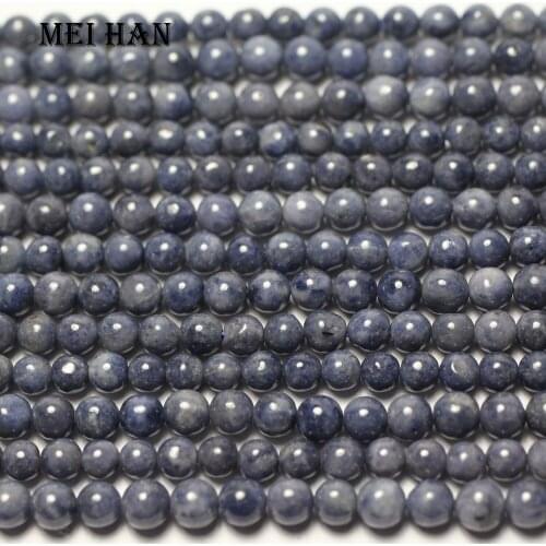 Meihan（1 strand) 5-5.8mm natural A+ blue sapphire smooth round loose beads For jewelry DIY making design
