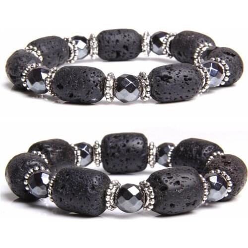 Metal Natural lava Stone Bead Bracelet men Rock Hip-Hop Rock Street Culture black Stone Man Bracelet Fashion for Men Jewelry diy