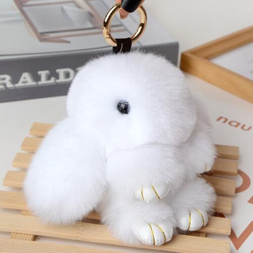 Cute Fluffy Rabbit Fur Pompon Bunny Keychain Women Pompom Rabbit Hare Key Chain Holder For Bag Car Trinket Female Jewelry Gift