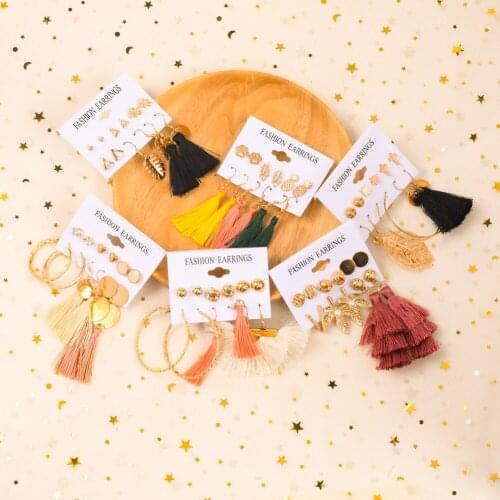 Fashion Circle Round Pearl Hoop Earrings Set For Women Vintage Bohemian Crystal Twisted Earring Jewelry 2020 New 6 pairs