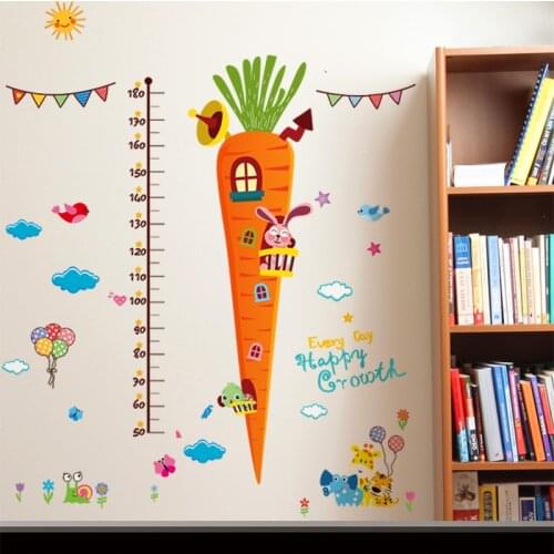 Cartoon Carrot Height Measuring Wall Stickers Animals Mural Decals for Kids Room Baby Bedroom Decoration