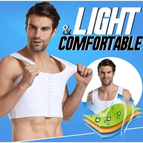 Mens Corset Vest Plus Size Back Support Chest Vest Three-Breasted Double V Tighten Back Control Shapewear Slimming Underwear