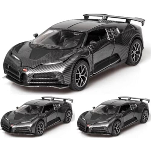 New 1/32 Carbon Fiber Version Bugatti 110th Anniversary Supercar Alloy Model Toy Vehicle Pull Back Sound Light Sports Car Toys