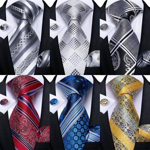 New Fashion Gray Striped Plaid Mens Ties 8cm Width Blue Red Business Wedding Neck Tie Pocket Square Party Cravat Gift DiBanGu