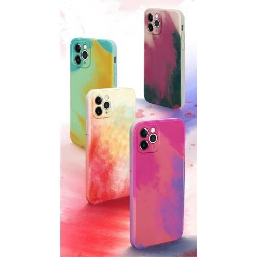 Original Liquid Silicone Watercolor Case For Apple iPhone 7 8 Plus X XS XR 11 12 Pro Max Painti Colorful Gradient Soft Cover