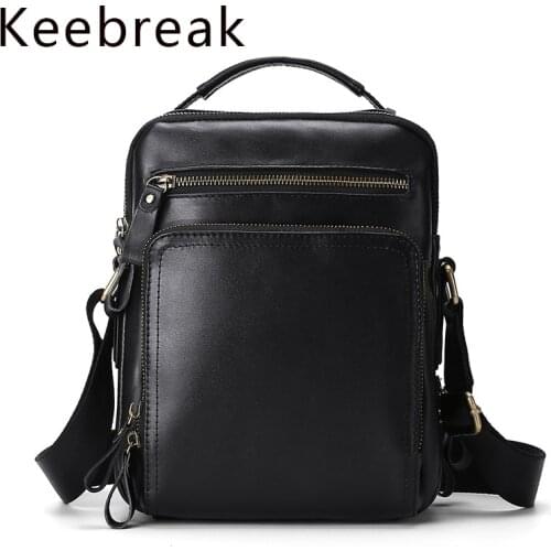 Genuine Leather Mens Bag Vintage Shoulder Briefcase Male Business Crossbody Bags Phone Holder Bag Office Multifunction Handbags