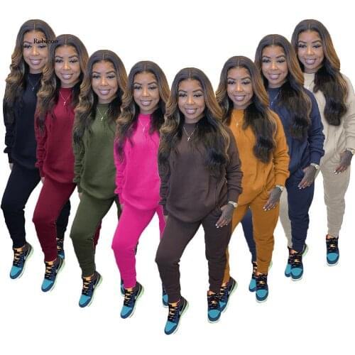 New Fashion Casual Minimalist Solid Two Piece Sets Crew Neck Full Sleeve Loose Tops And Ankle-Length Pockets Regular Pants