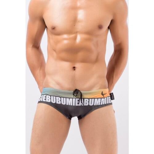 Sexy Tight Mens Low-waisted Letters Printing Stitching Breathable Summer Holiday Beach Mens Swimming Briefs