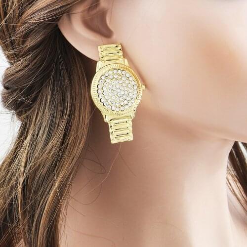 Crystal Gold Drop Earrings Punk Jewelry Europe Exaggerated Watch Shape Earrings Personality Wild Long Pendant Earrings For Women