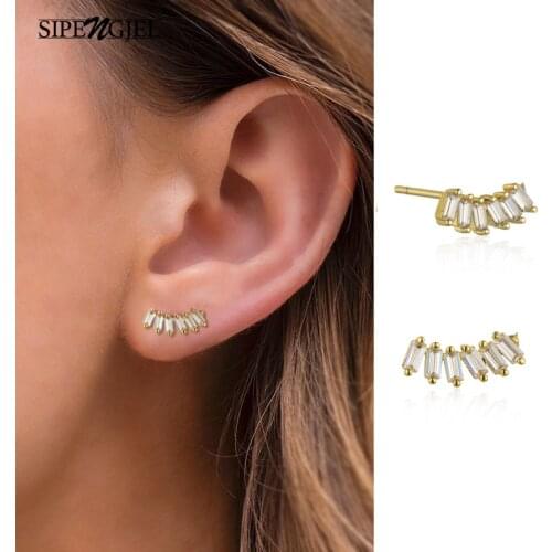 SIPENGJEL Fashion Simple Geometric Square Crystal Stud Earrings Piercing Earrings For Women Chic Office Youth Jewelry