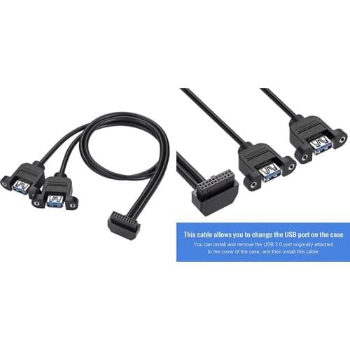 USB 3.0 19PIN to Dual Port a Female Baffle Cable,Suitable for Win XP/Vista/Win7 32-Bit/64-Bit Mac10.8 or Higher