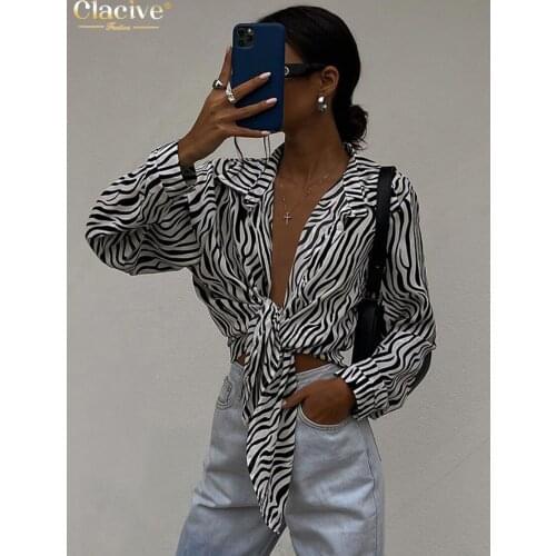 Clacive Vitnage Stripe Lapel WomenS Shirt Autumn Long Sleeve Office Fashion Woman Blouses 2021 High Street Shirt Top Female