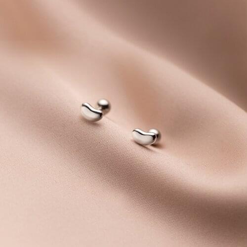 MloveAcc Small Stud Earrings for Women 925 Sterling Glossy Bean Screw Nut Women Earring Heart Silver 925 Earring Jewelry Female