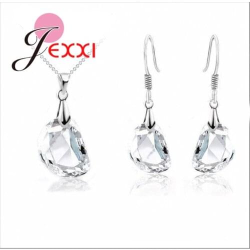 Clear CZ Jewely Sets White Crystal Wedding Engagement 925 Sterling Silver Earring Pendant Necklace Women Party Gift
