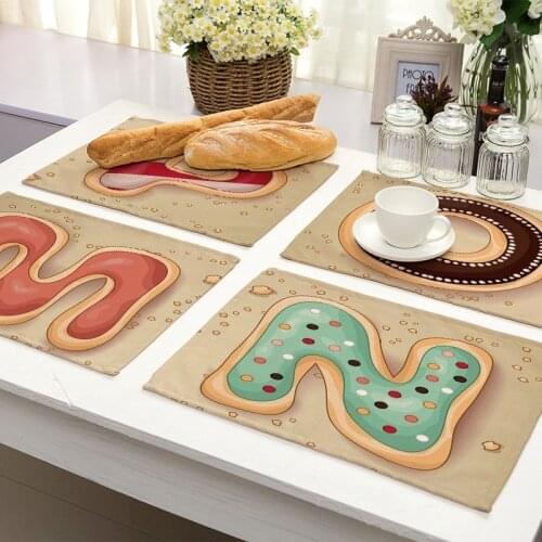1Pcs Letter Pattern Kitchen Placemat Dining Table Mats Tea Coaster Cotton Linen Pads Bowl Cup Mats 42*32cm Home Decor MC0029